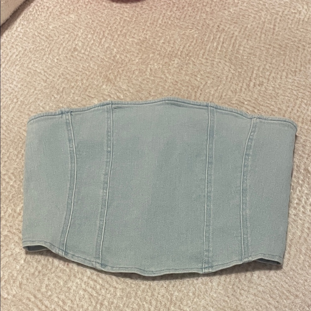 ijoah Light Blue Denim Corset Top